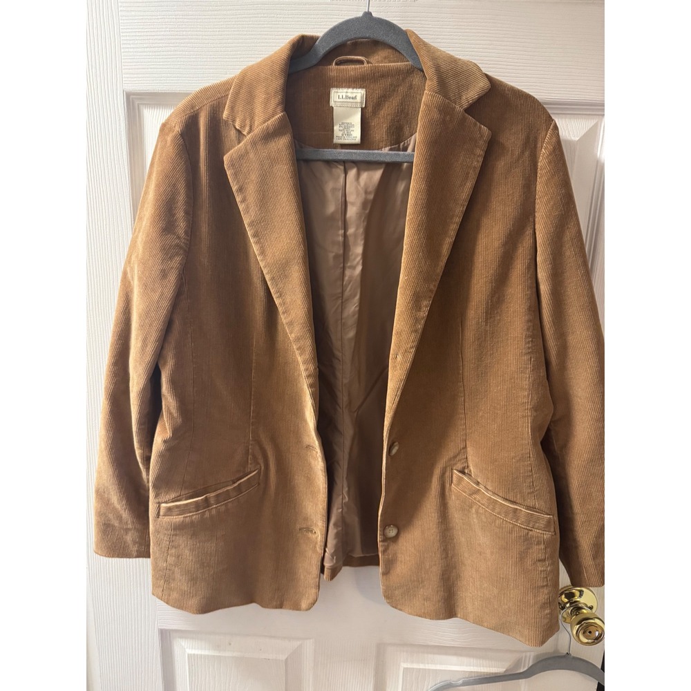 VTG LL Bean Womens Tan Corduroy Blazer Jacket Size 14 Reg